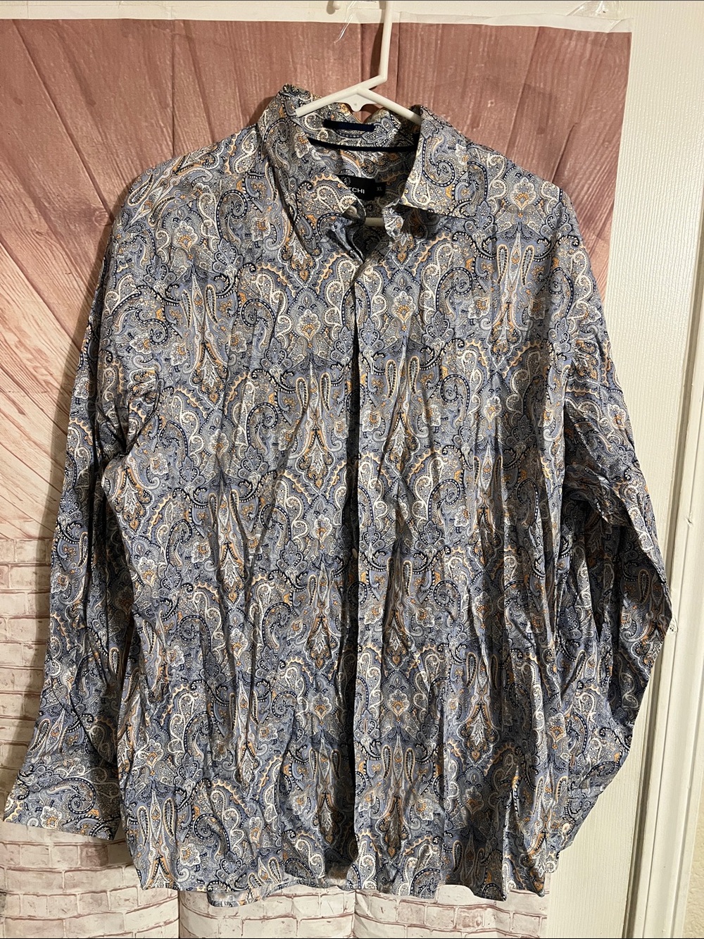 Bugatchi UOMO Paisley Button-Up Shirt in Blue and Tan